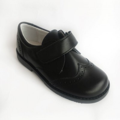 TI557 Black Leather Velcro School Shoes